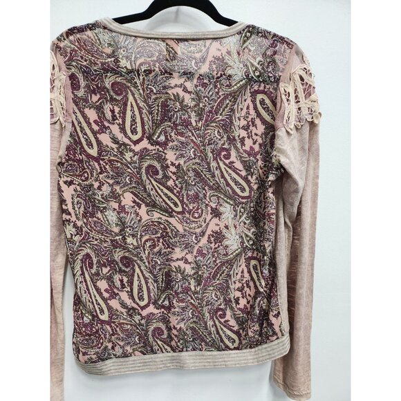 Gimmicks By BKE Womens BOHO Fairy Top Small Purple Lace Yoke Paisley Long Sleeve - Picture 7 of 7